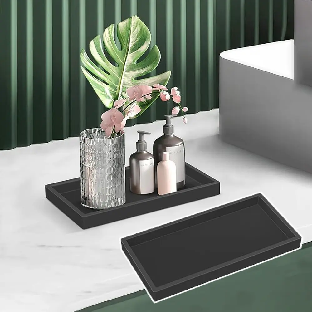 1pc Eco-Friendly Tropical Elegant Black Wooden Vanity Tray - Bathroom Organizing Accessories for Perfume, Candles, Home Decor, Bathroom Washstand, Dresser (30×12.7cm/11.81×5in)