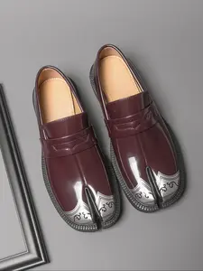 Men's Fashion Thick Sole Flat Pu Leather Loafers, Anti-Collision Toe, Breathable Inner Lining, Durable Eco-Friendly Outsole, Unique Style Commute Shoes