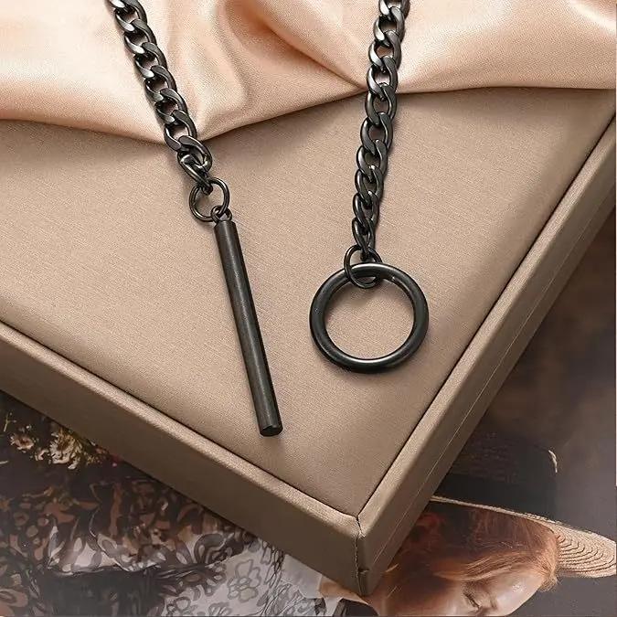 Heart O ring Sip Chain Necklaces for Women Stainless Steel Cuban Chain Bar Necklace Punk Rock Necklace Handmade Adjustable Necklaces for Men O-Ring y2k accessories
