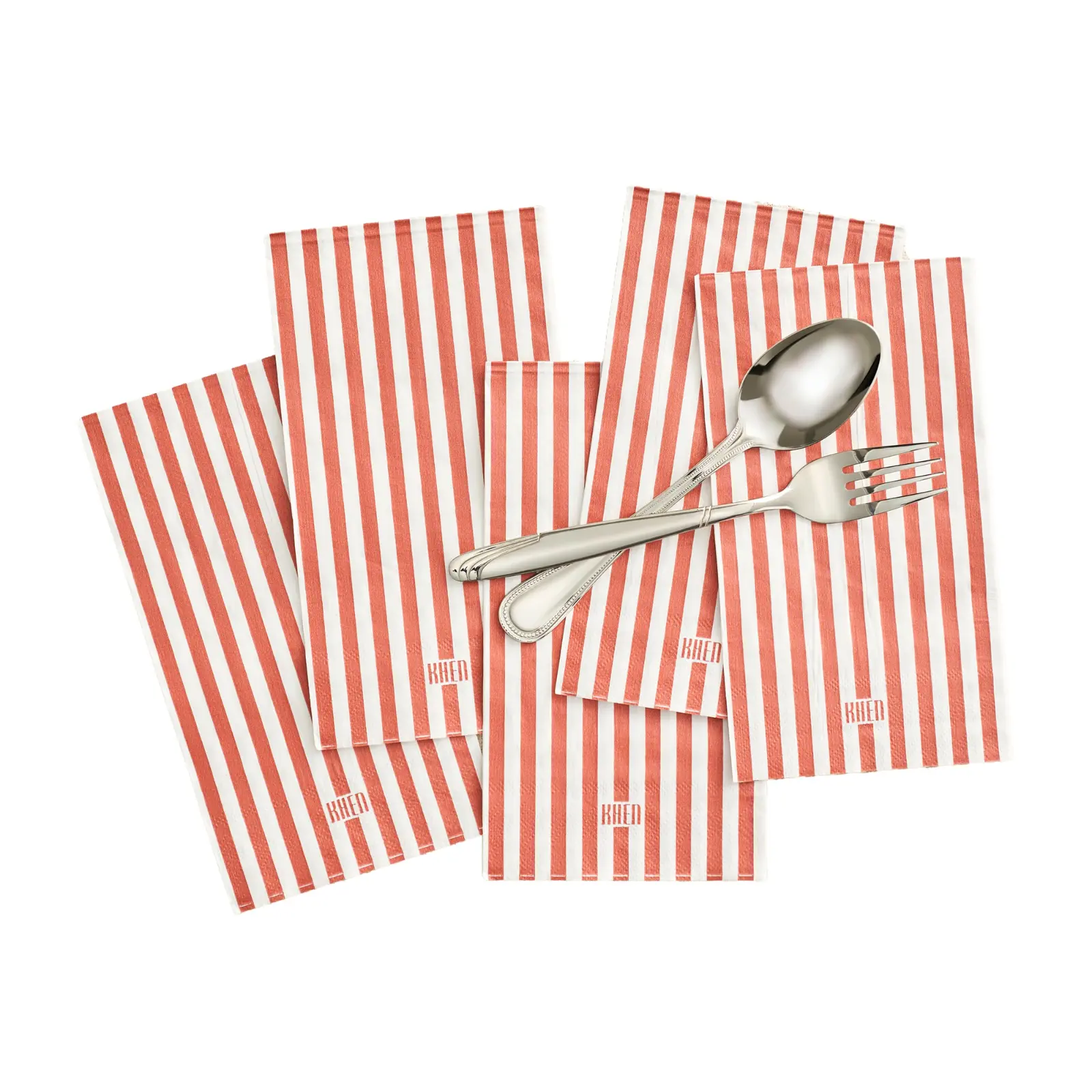 Khen 100-Count Luxury Disposable Napkins, European Stripes Design 2-Ply Tableware, Linen-Feel Paper Guest Towels, Elegant Soft & Absorbent Hand Towel, Party Napkin or Placemats 15.75"x13" - Maroon Red