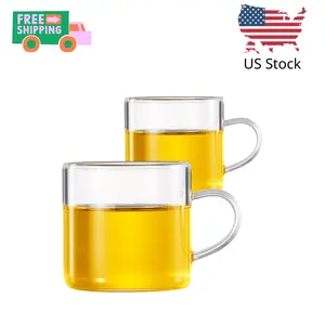 Glass Tea Cups Set of 2, 4.3oz Clear High Borosilicate Glass Teacups with Handle