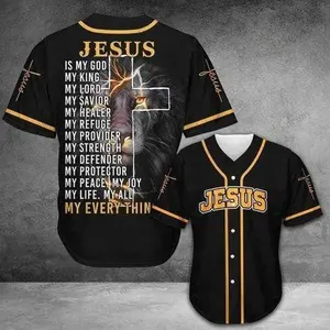 Personalized Lion Jesus Is My Everything Cross Baseball Jersey, Baseball Jersey Shirt, Outdoor Sports, Sport Shirt, Dynamic And Comfortable