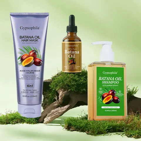 Gypsophila 3-Step Anti-Hair Loss Repair Haircare Set (Multi-Pack) - Batana Oil Shampoo, Hyaluronic Acid Conditioner, Rosemary & Taurine Mask - Helps Reduce Shed, Hydrate & Repair, Root Strength Boost, Nourish, Add Volume for Adult Scalp Care