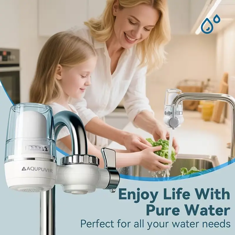 AQUPUVIR Exclusive Compact Stainless Steel Home Faucet Water Filtration System - Carbon/Activated Carbon Tap Water Purifier, Direct Drinkable, 320-Gal Capacity, Suitable for Kitchen-Bathroom Sinks