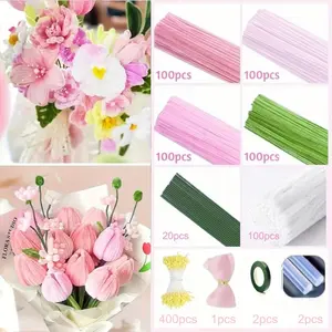 500 Piece Floral Craft Kit, Includes Twine, Tape, Buds, Ribbon, Perfect for DIY Flower Projects, Wedding Bouquets, Party Decorations, Graduation Gifts