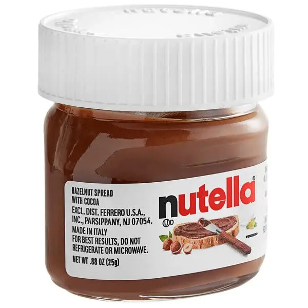 Nutella Hazelnut Chocolate Spread Snacks - Contains Cocoa, 0.88 oz Mini Glass Jars, Spreadable, Room Temp-Friendly Pantry Preserve