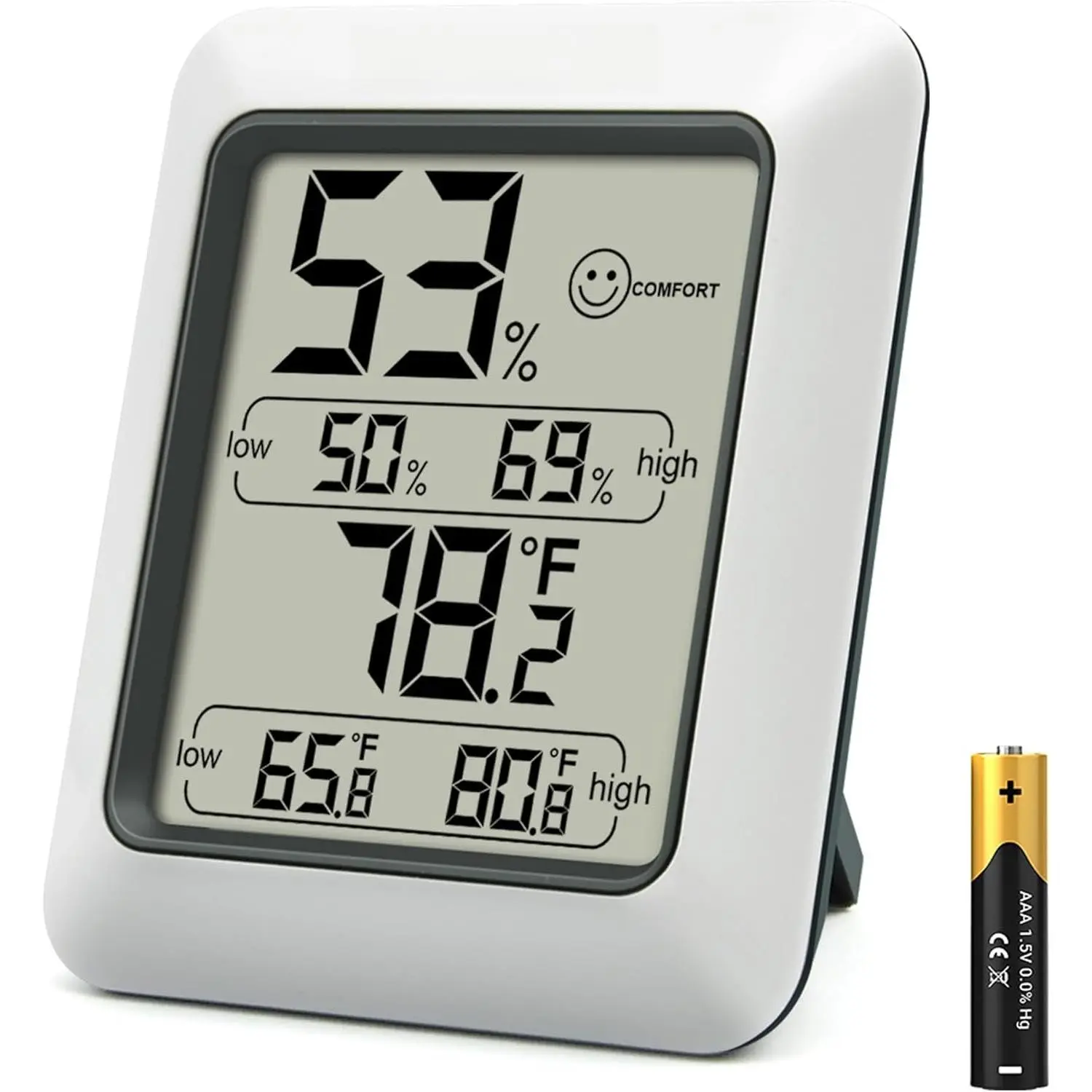 TP50 Digital Hygrometer Indoor Thermometer - Compact High Accuracy Temperature Humidity Gauge (+/-1°F, +/-2-3%RH), Quick Refresh Rate, Tabletop Stand, 1 AAA Battery Compatible, Freezer-Ready, Allergen Protection for Healthier Indoor Environment
