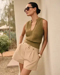 Express Cotton Poplin High Waisted Pleated Utility Shorts