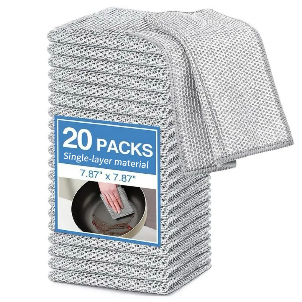 Multi-Purpose Scratch-Free Metal Wire Dishcloths, Reusable Single Layer, Wet Dry Cleaning, Kitchen Sink Pans Plates, Durable Anti-Stain, Multipurpose Cleaning Cloths, Durable Cleaning Supplies, Dishwashing Cloth