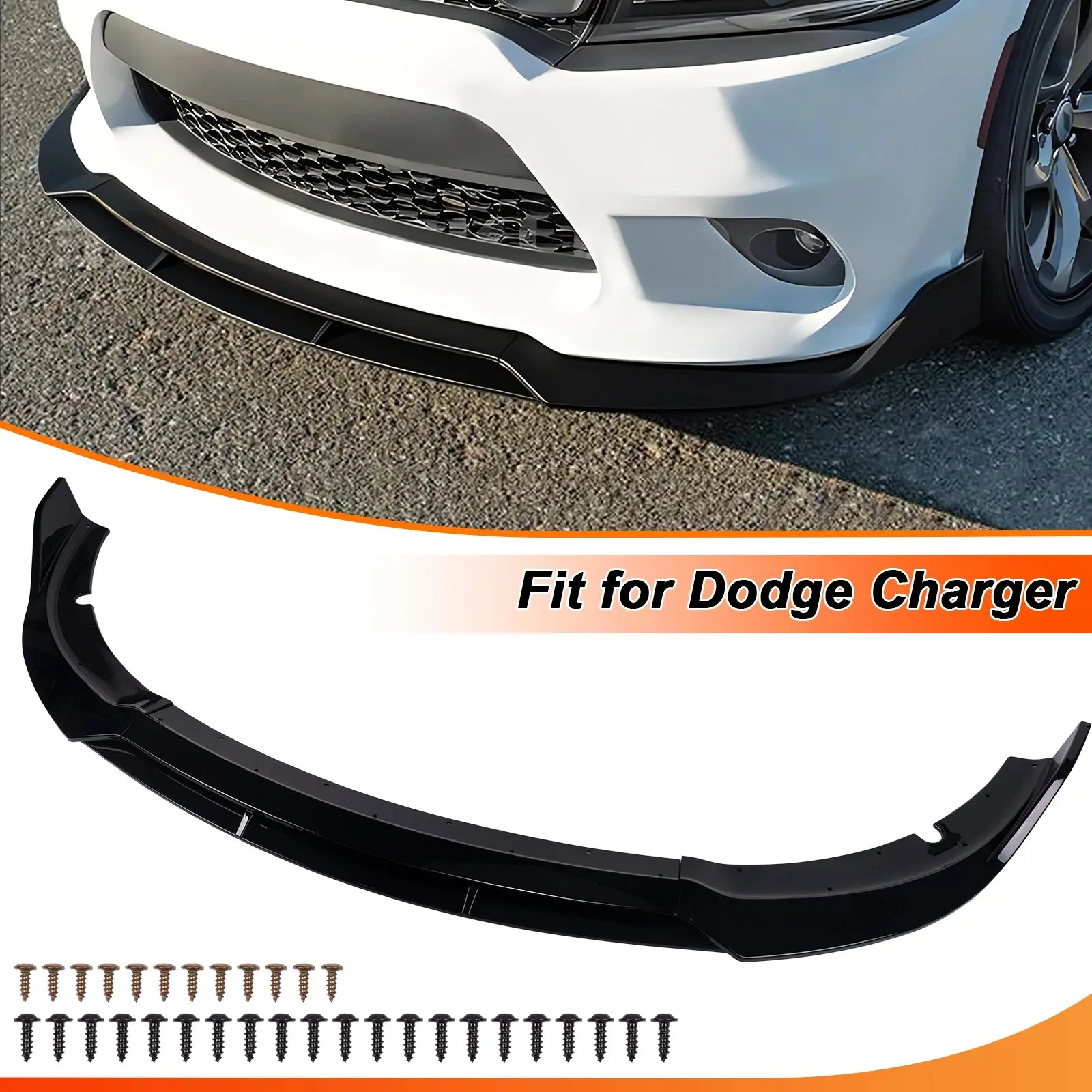 Front Bumper Lip Splitter For Dodge Challenger 2015-2021 Gloss Black SRT Style 4Pcs Front Lip Splitter Kit Aggressive Sport Style
