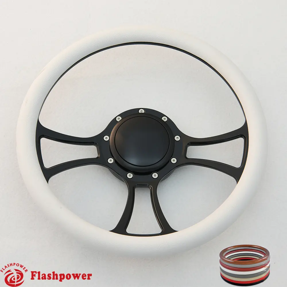 14" Aluminum Billet Half-Wrap Steering Wheel, Aftermarket Fit for Ford, GM Cutlass, Impala, GMC, Wide Selection of Car Interior Accessories