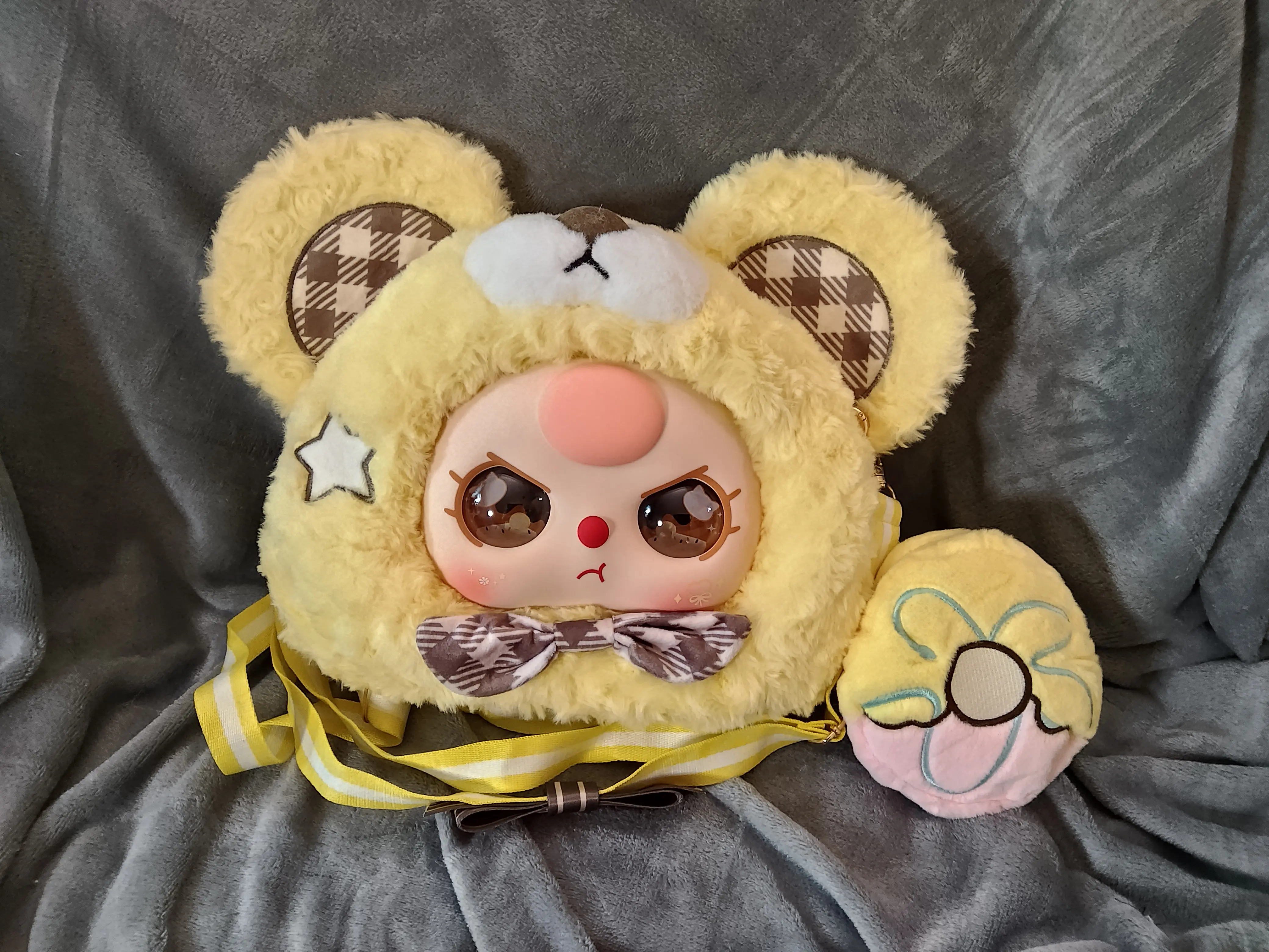 800% Baby 3 BB3 Bear Cub Donut Collectible Backpack - Yellow Confirmed Limited Edition, Donut Zip Bag with Metal Hardware, Tablet-Size Accessories Hold