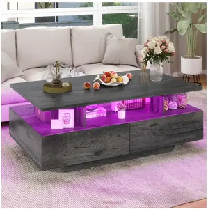 LED Coffee Table, Modern Center Tables with Storage for Living Room, Gray