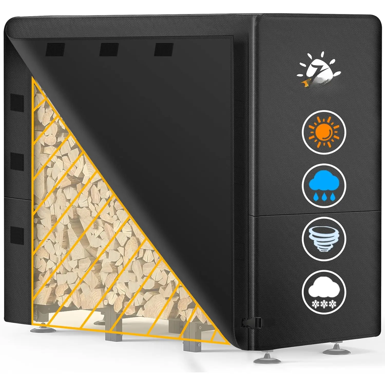 Firewood Rack Cover 4  - 600D  Rack Cover  & Heavy Duty, 4 Foot Outdoor Log Pile Holder Covers Storage for 4FT Standard Fire  Rack Stands (48 x 24 x 49 Inch)