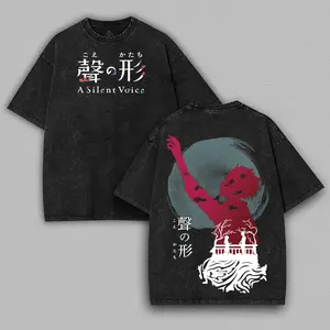 A Silent Voice Anime Double Printed Washed Tee Unisex Anime Heavyweight T-shirt, Anime Lover Menswear Fabric Top Clothes Cotton