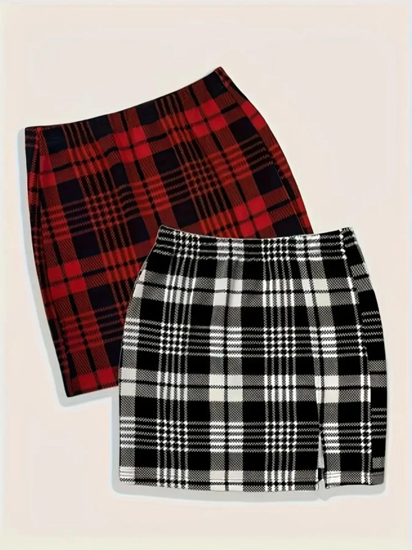 Classic Fashion Versatile Casual Women's Plaid Check Short Skirt Two-Piece Set, Stylish and Comfortable, Perfect for Daily Wear, Short Sets