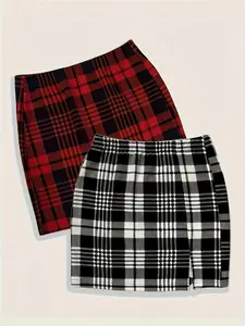 Classic Fashion Versatile Casual Women's Plaid Short Skirt Two-Piece Set, Stylish and Comfortable, Perfect for Daily Wear Clothing Sets Casual Outfits Women