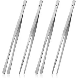 4PCS Kitchen Tongs Tweezers for Cooking, 12" Metal Kitchen Utensils, Stainless Steel Fine Cooking Tweezers Tongs with Precision Serrated Tips for Chef, Culinary, Serving Food, Pasta