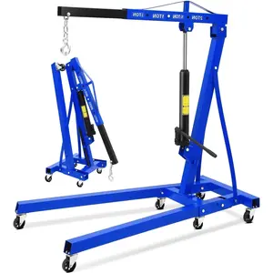 Garvee 2 Ton Folding Hydraulic Engine Hoist with Telescopic Boom and 6 Casters, 4400 LBS Capacity Cherry Picker Shop Crane for Garage, Workshop, and Warehouse Use, Heavy Duty and Durable in Blue
