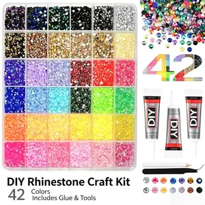 42 Colors Super Shiny Nail Art Rhinestones Set, Multi-Color Flat Back Crystal Water Drills, DIY Nail Art/diamond Painting/handmade Decoration Kit，Nail Art Rhinestones 、 Flatback Crystals 、 with Adhesive Glue 、 Diamond Painting ，
