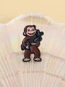 1 Piece Curious George Cartoon Enamel Alloy Brooch Pin Dark Humor Parody Monkey with Machine Gun Design Funny Brooch Men Accessories for Backpack Jacket Decoration Gift for Fans Adult Humor Collectors