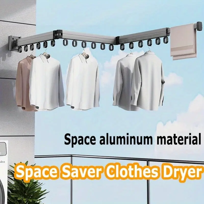 Space-saving wall-mounted folding hangers - for indoor use, telescopic quilts and clothes drying poles, no drilling required, practical hooks