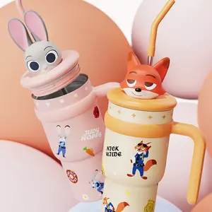 Disney Zootopia Nick Judy Series Doll Ice Cool Vacuum Flask - Large Capacity Cup, Office Home Car Thermos, Cute Cartoon Peripheral Children's Student Water Cup