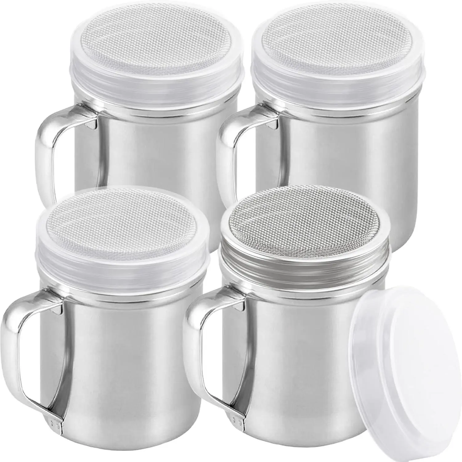 6 Ounce Mini  Sugar Shaker With Handle - Fine Mesh - With Plastic Cap - Pack of 4