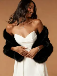 1 black faux fur plush shawl, a warm bridal shawl or vest for autumn and winter, made of soft and comfortable synthetic fur