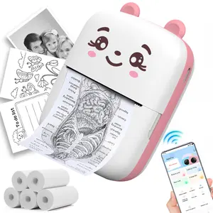 Pocket Mini Printer, Portable Printer with 5 Rolls Printing Paper for iOS Android Smartphone, Label Receipt Sticker Photo List Notes Inkless Printing Gift, Pink