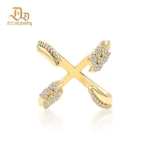 Delzzad 0.4ct The Cross-Wing Band Adjustable Open Crossover X Ring Synthetic Moissanite Ring Jewelry Copper Band Perfect Birthday Engagement Wedding Anniversary Christmas Valentine's Day Mother's Day Gift