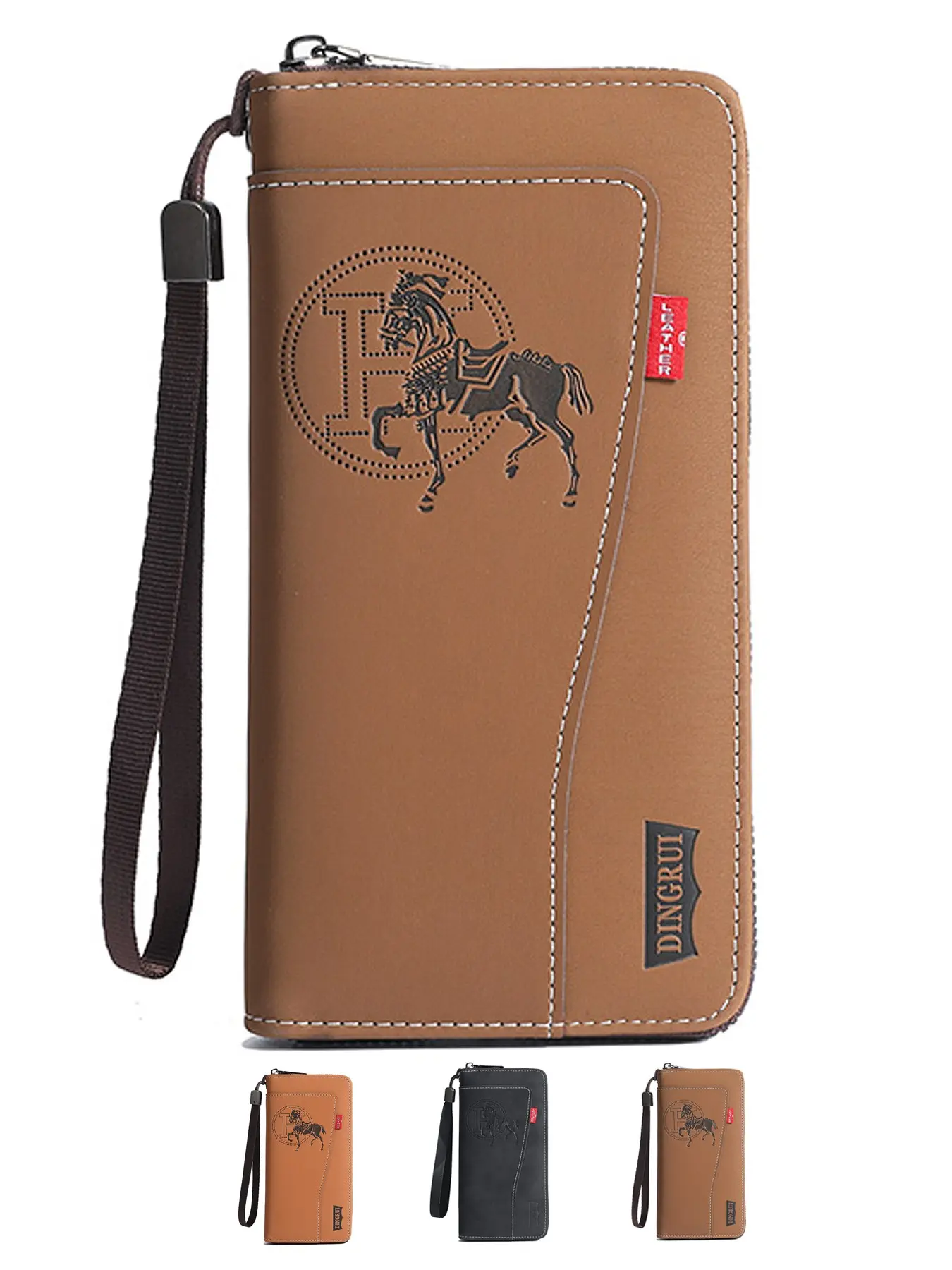 Vintage Horse Embossed PU Leather Wallet for Men, Durable Fashion Wallet - Zip Around Clutch with Wrist Strap, Large Capacity Phone Pocket, Multiple Card Slots & Coin Compartment, Classic Western Style, Durable Stitching, Daily Use, Travel