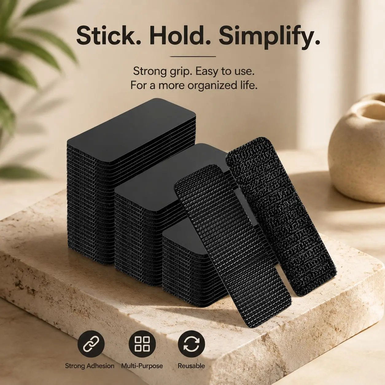 100pcs Heavy‑Duty Water‑Resistant Self‑Adhesive Double‑Sided Hook and Loop Strips, Tool‑Free Reusable Mounting Tape for Home Wall Decor & DIY Projects (Tools & Hardware)