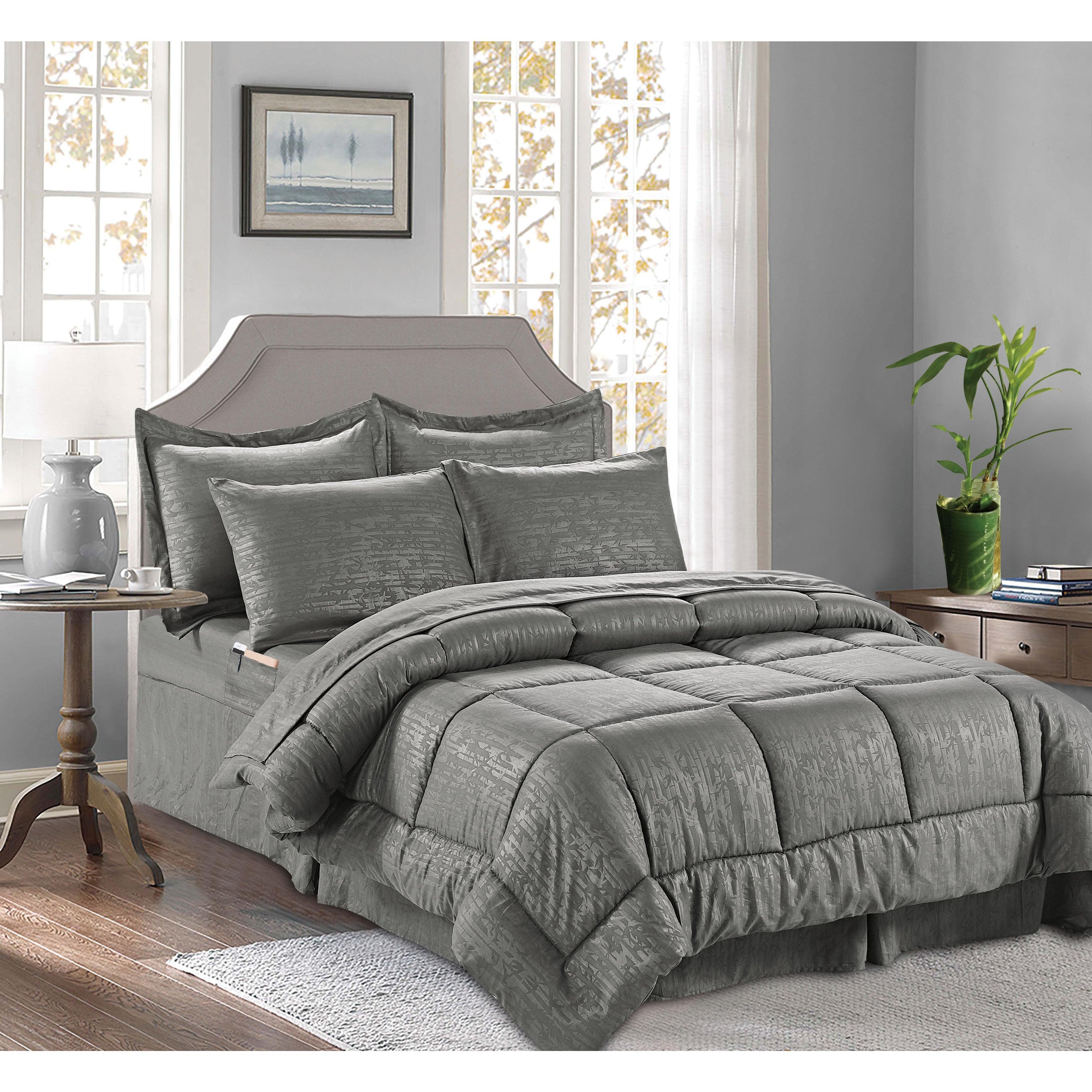 Elegant Comfort 8-Piece Bamboo Floral Comforter Set – Botanical Print with 4-Piece Sheet Set & Storage Pockets