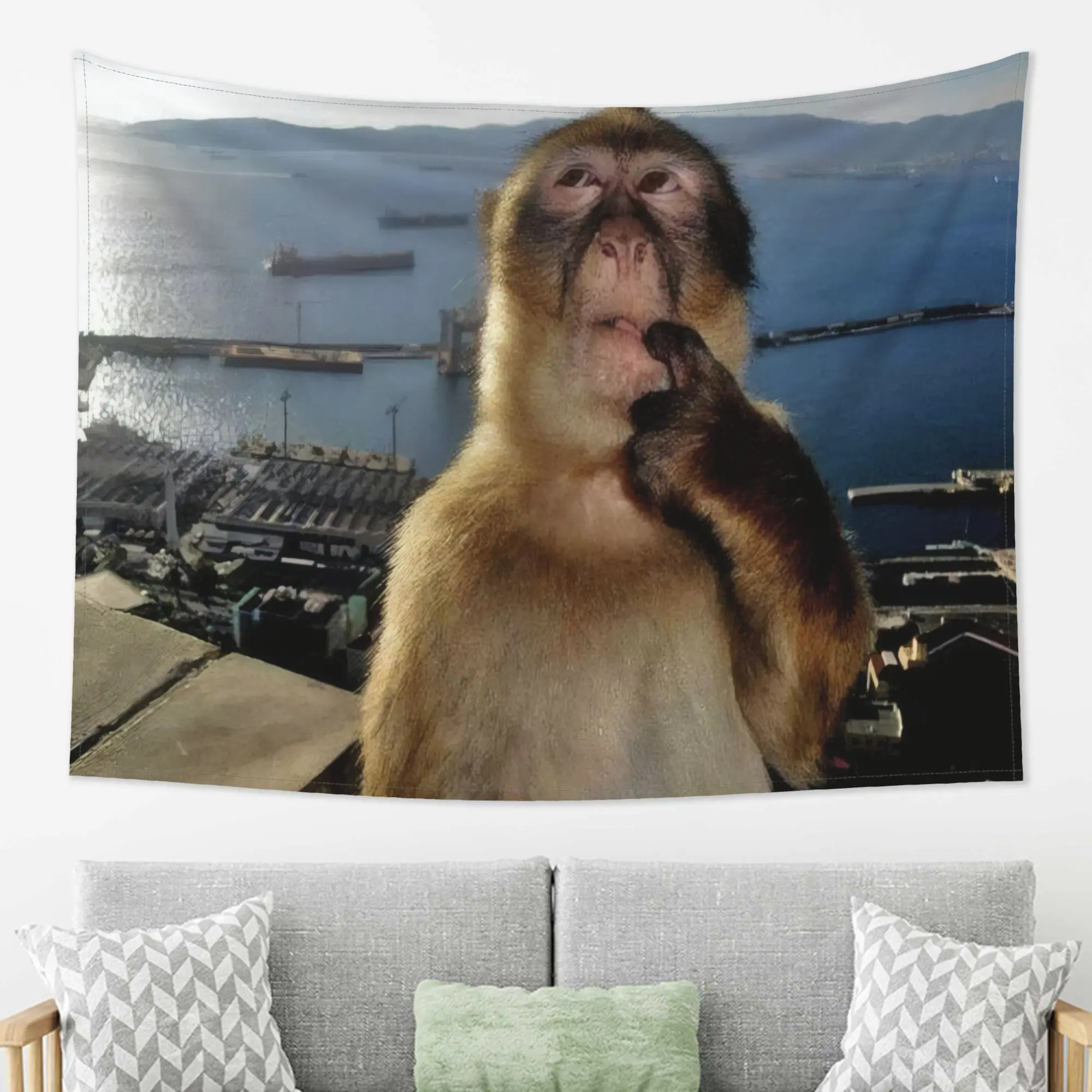 Thinking Monkey Image Synthetic Decorative Tapestry - Rectangular Lightweight Polyester Living Room Wall Hanging, Soft Skin Contact Home Decor, Lightweight Carry Graduation Gift for Students, Living Room Wall Decor, Home Wall Hanging
