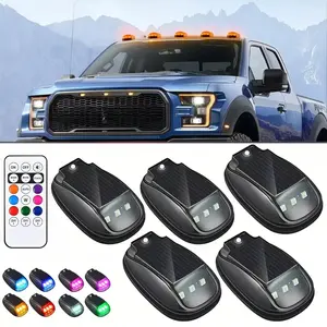 5PCS 2026 New Solar Car Roof RGB Warning Strobe Lights - No Drill Solar-Powered LED Lights with Remote, Waterproof Multi-Color Wireless Lamp for Trucks Pickups SUVs, Night Driving Safety & Camping