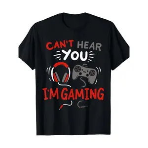 Men's Short-Sleeve Round Neck Funny 'Can't Hear You, I'm Gaming' T-Shirt - Retro Headphones & Controller Graphic, Streetwear Casual Fit, All-Season Comfort, Ideal Gamer Gift for Console/PC Players
