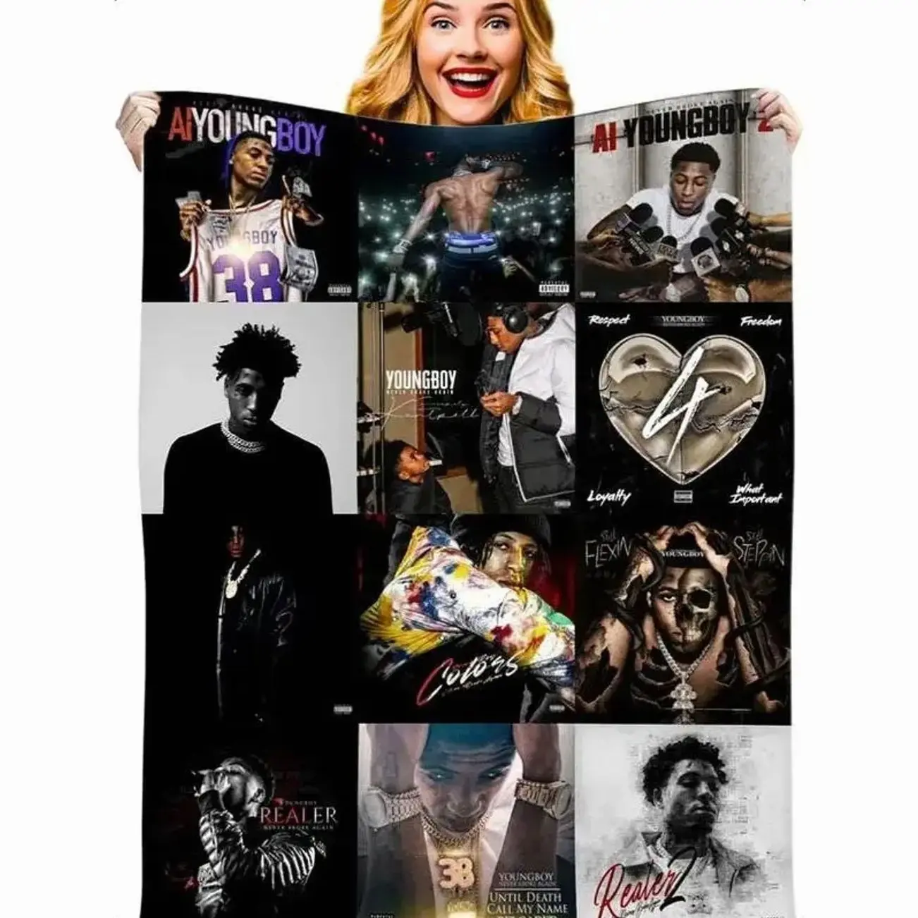 Youngboi Blanket Album Cover for Fans Warm Cozy Flannel Blankets Throw Blankets for Home Decor Bed Sofa Living Room for All Season, Hip Hop Music Plush Bedding Couch Bedroom Room Style Gift