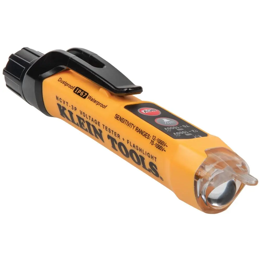 NCVT3P Dual Range Non-Contact Voltage Tester Pen with Voltage Monitor, 12-1000V AC Detection, Flashlight, Audible Alarm, Flashing LED Alarm, Pocket Clip