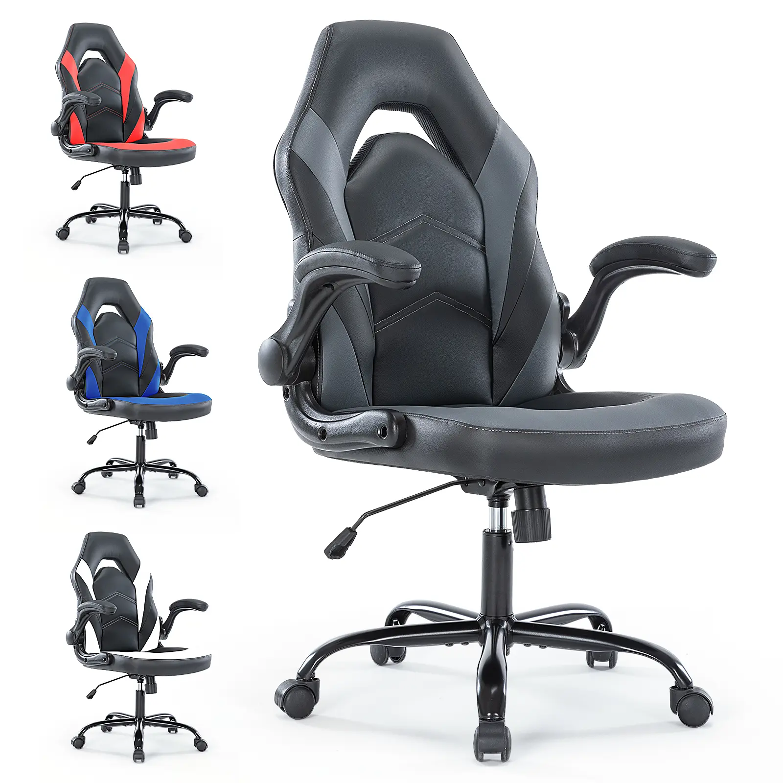 SweetFurniture Ergonomic PU Leather Swivel Gaming Office Chair - Lumbar Support, Height Adjustable for Home Office Desk, Entertainment Use, Swivel Gaming Chair