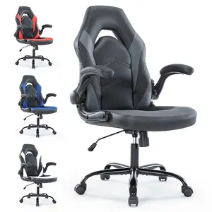 Computer Gaming Desk Chair, Ergonomic Office Executive Adjustable Swivel Task PU Leather Racing Chair with Flip-up Armrest for Adults, Gamer
