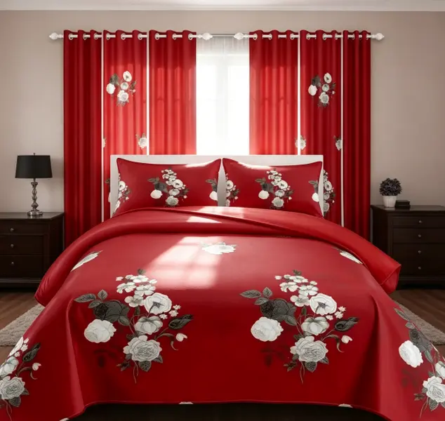 9-Piece Red and White Rose Print Floral Bedding Set - Soft 4-Season Comfort, Queen/King Sizes, Pillowcase & Bedspread Included, for Farmhouse Bedroom Decor, Farmhouse Bedding Sets Collections