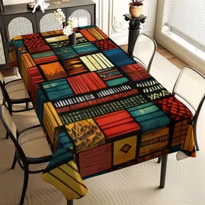 JIT 1pc 2D flat colorful plaid texture rectangular tablecloth, for kitchen, living room, and dining table, kitchen accessory, party, room & outdoor decoration tablecloth, a tablecloth gift for friends