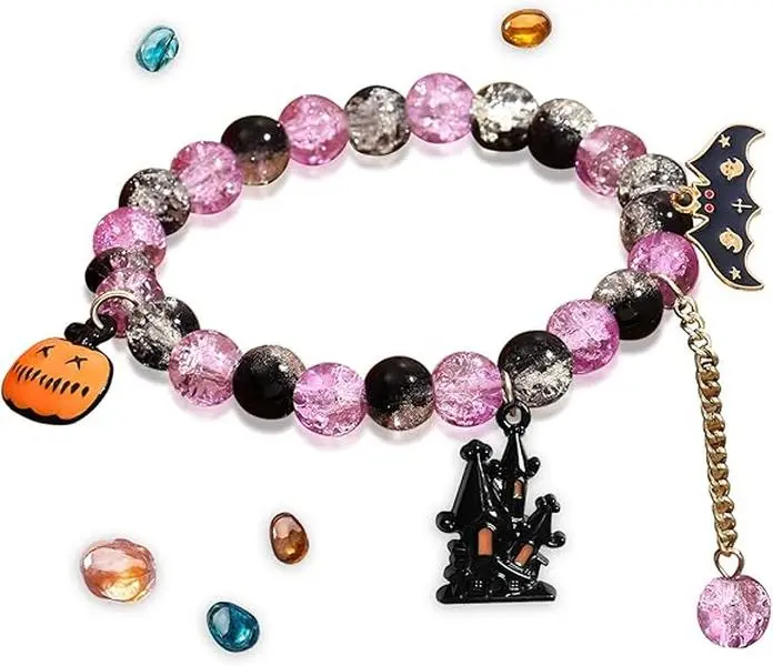 Halloween Bracelet for Women Pumpkin Bat Haunting House Boo Clay Bead Stackable Bracelet Halloween Party Gifts Unique Design Comfortable Stretchable Fit