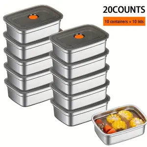 20-Piece Stainless Steel Food Storage Containers with Sealed Lids, Ideal for Lunch, Leftovers, Freezer, Home, Restaurant, Picnic, School, Office