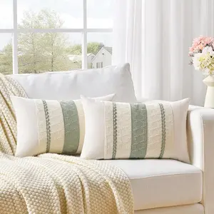 2pcs Green Boho Lumbar Decorative Throw Pillow Covers(No pillow core), 12x20 Inch for Living Room Bedroom Couch Bed Chair, Rustic Retro Cushion Case, Bohemian Room Home Decor