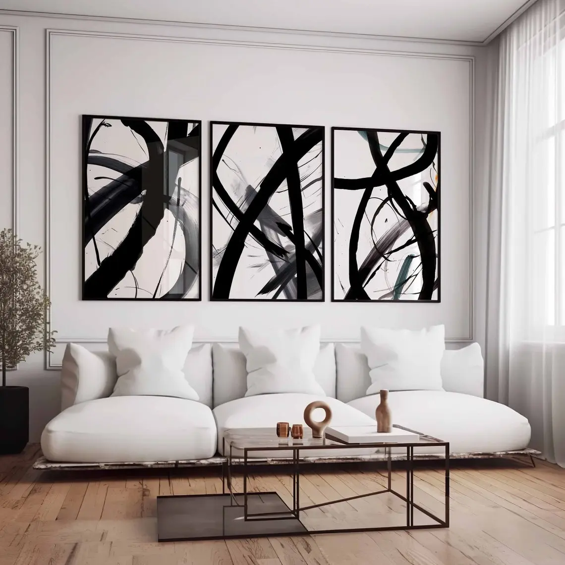 Unframed Style 3-Piece Abstract Black White Artistic Posters & Prints Set, Waterproof PVC Tube-Packaged Wall Decor, Living Room Decorations, Home Supplies for Kitchen, Bathroom, Unframed Style 3-Piece Set