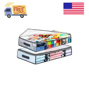 2 Pack Under Bed Storage Containers Bins, Humid-Proof Plastic Underbed Storage Bins