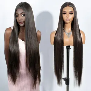38" Super Long Synthetic Lace Front Wigs Silky Straight Wig 6" Deeper Middle Lace Part Wig with Babyhair