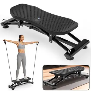Black Sliding Ski Simulator with Resistance Bands Indoor Ski Fitness Machine 300LBS Capacity Full-Body Cardio & Strength Trainer for Core Legs Arms Compact Home Gym Equipment